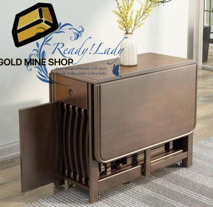 折りたたみ式ダイニングテーブルと折りたたみ式チェア4脚セット 130 cm伸長式無垢材ドロップリーフテーブル ホイール付き 省スペース レストラン キッチン ホテル 中庭 キャンプ用