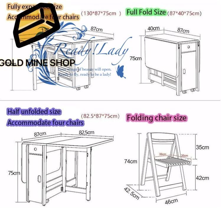 折りたたみ式ダイニングテーブルと折りたたみ式チェア4脚セット 130cm伸長式無垢材ドロップリーフテーブル ホイール付き 省スペース レストラン キッチン ホテル 中庭 キャンプ用