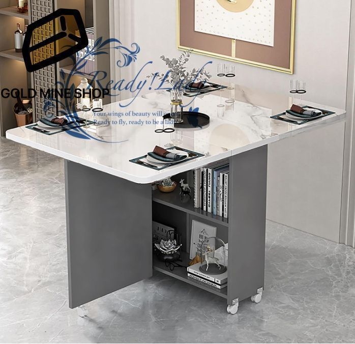 6つの車輪と収納棚を備えた折りたたみ式ダイニングテーブル 省スペースの折りたたみ式デザイン ディナー用の伸長式キッチンオフィスデスクテーブル 多目的に使える折りたたみ式ドロップリーフ家具 120 CM