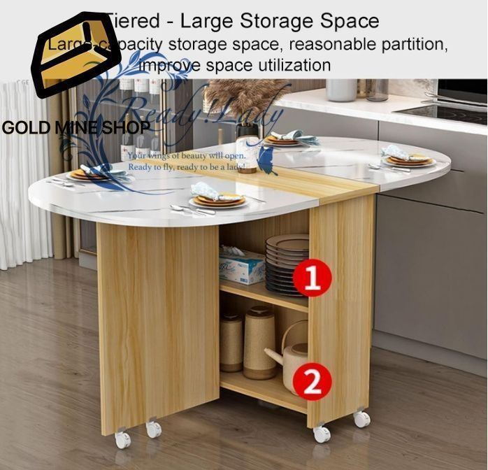  6つの車輪と収納棚を備えた折りたたみ式ダイニングテーブル 省スペースの折りたたみ式デザイン ディナー用の伸長式キッチンオフィスデスクテーブル 多目的に使える折りたたみ式ドロップリーフ家具 120 CM その他 机 テーブル