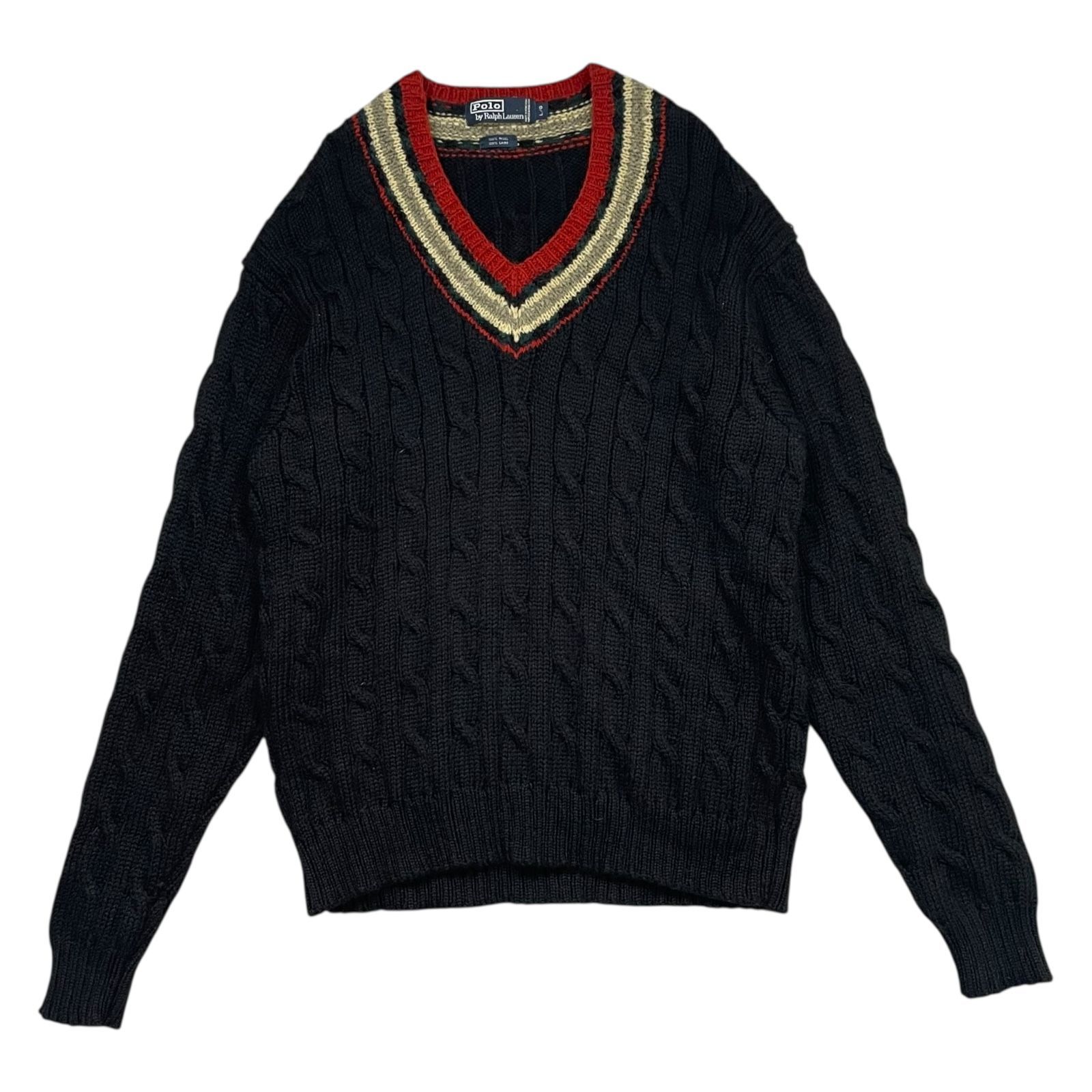 90s ポロラルフローレン クリケット Vネック ウール セーター サイズ L 黒