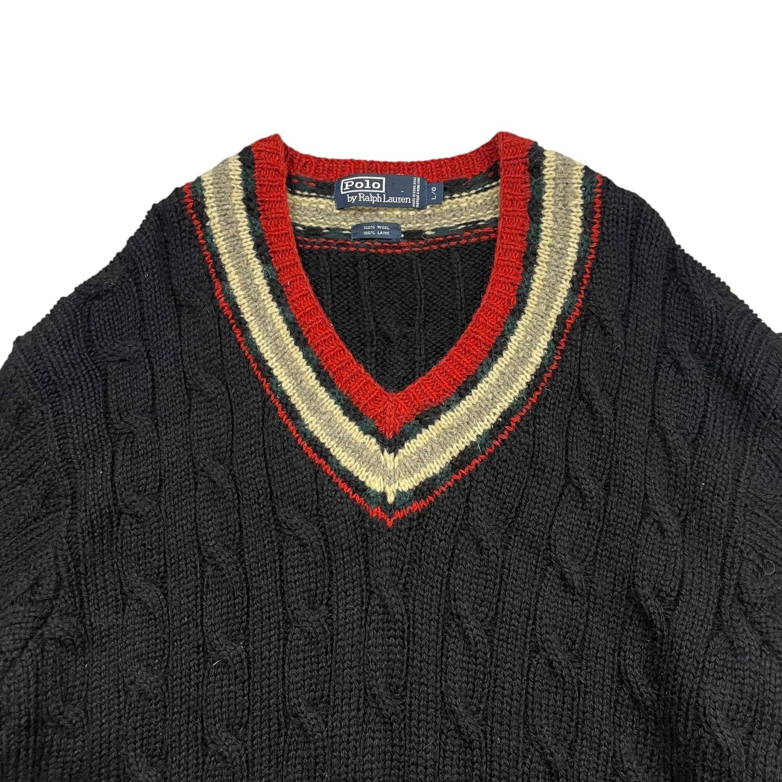 90s ポロラルフローレン クリケット Vネック ウール セーター サイズ L 黒