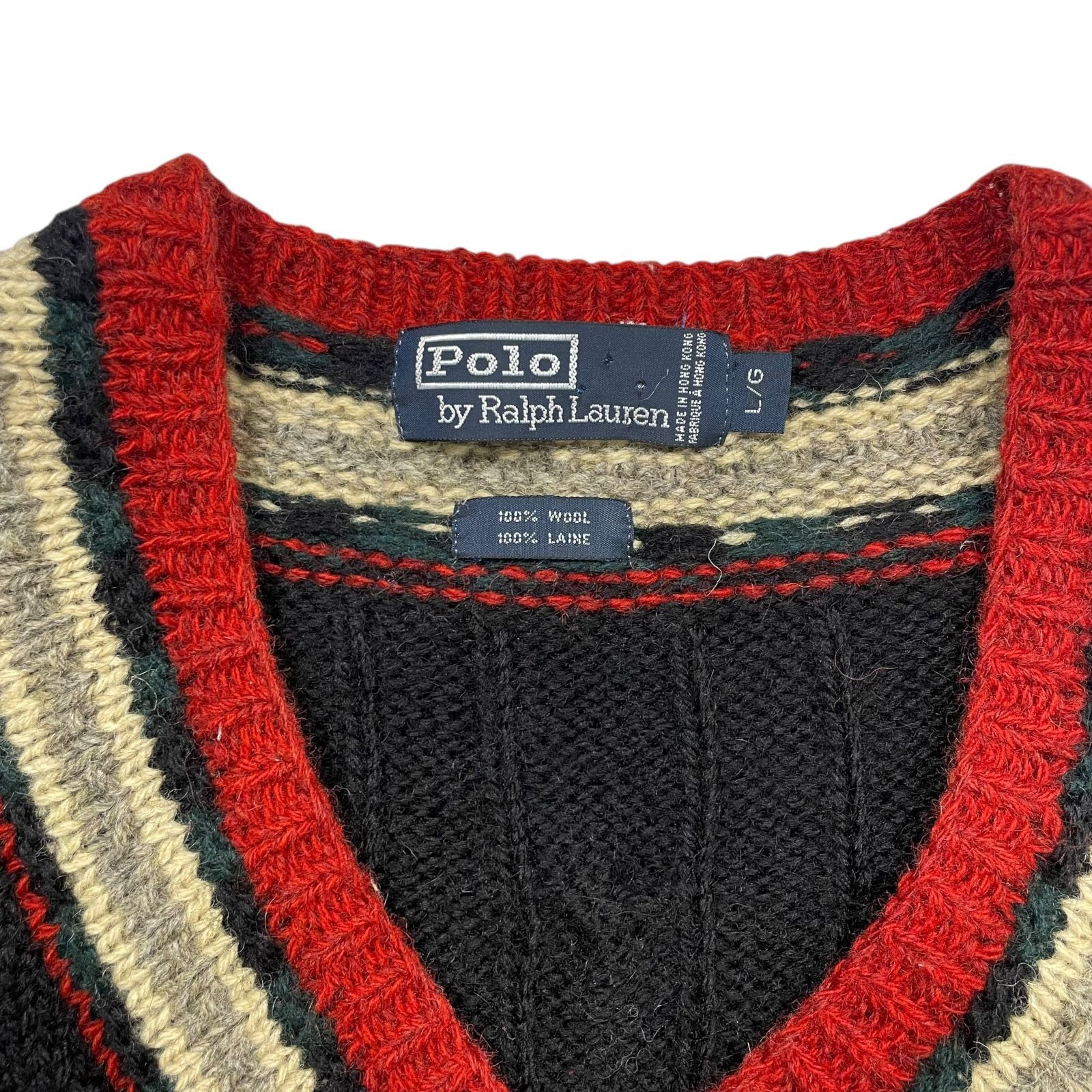 90 s ポロラルフローレン クリケット Vネック ウール セーター サイズ L 黒