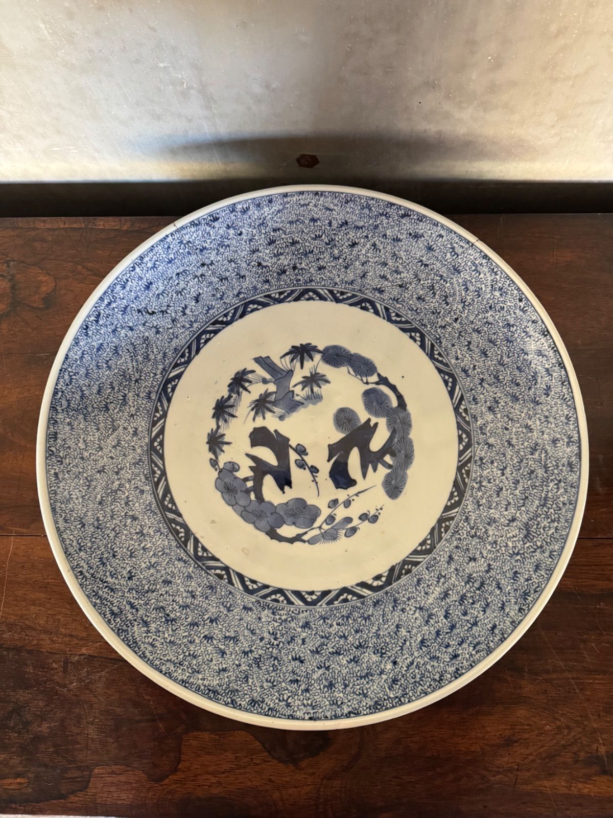 江戸後期 古伊万里 染付微塵唐草文 大皿 46㎝ NOITHATQUANGTHANH_NET