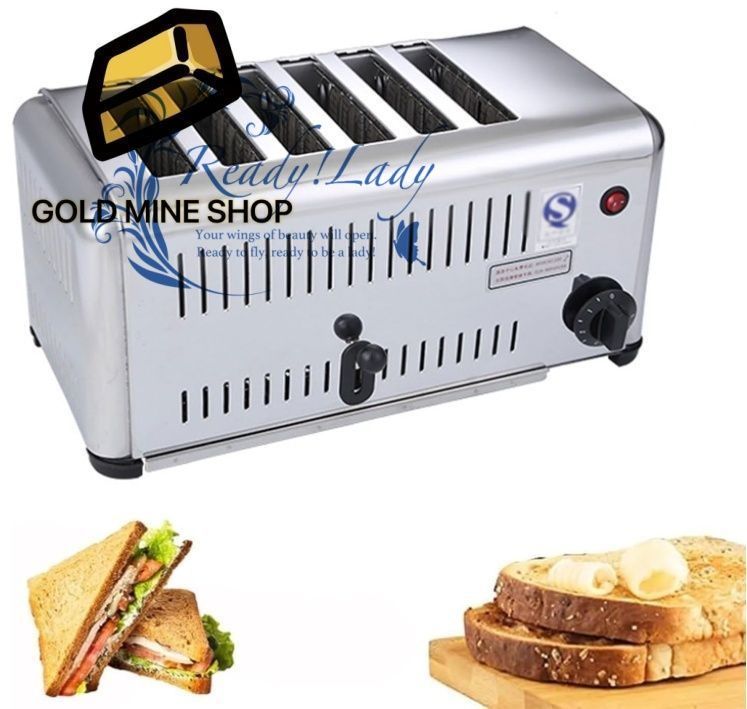 3240W業務用トースター 6枚切りステンレス製パン焼き機 25mm幅広スロット 5段階温度調節 引き出し式パンくずトレイ付き レストラン向け