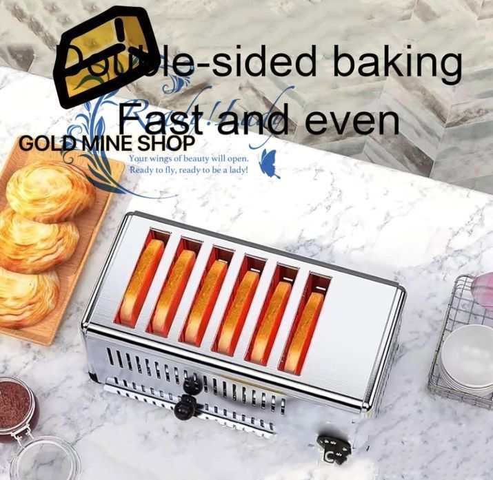 3240W業務用トースター 6枚切りステンレス製パン焼き機 25mm幅広スロット 5段階温度調節 引き出し式パンくずトレイ付き レストラン向け