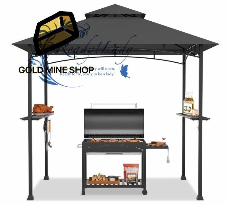 パーゴラシェード ガゼボ BBQ用 ガゼボ 日よけ パーゴラ 245x155x250cm スチール製ホーム キャノピー ガゼボ 簡単設置 グランピング テラス オーニング グレー