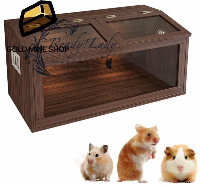 小動物 ケージ ハムスター ケージ モルモット ケージ デグー ケージ ハリネズミ ケージ 木製 通気性 観察しやすい モルモット ハムスター ハリネズミ チンチラの飼育に使用 掃除が簡単 茶色-2窓 80*40*38CM