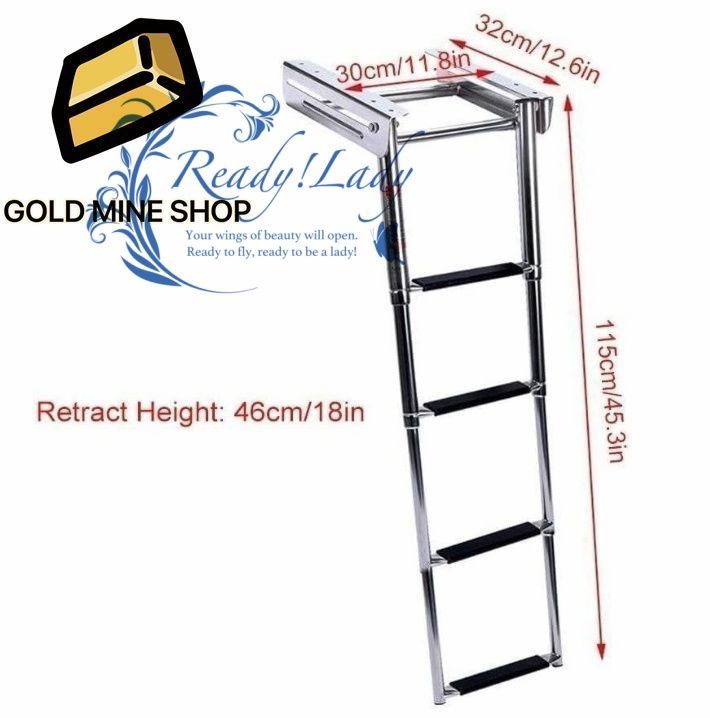 伸縮はしごボートはしご プール用 ワイドペダル付き4ステップ折りたたみボートはしご 316ステンレス鋼拡張マリンヨットはしご 釣りボート船外後部エントリーポンツーン用伸縮式はしご