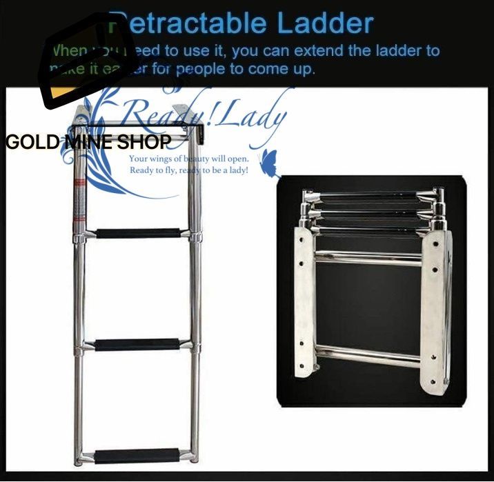 伸縮はしごボートはしご プール用 ワイドペダル付き4ステップ折りたたみボートはしご 316ステンレス鋼拡張マリンヨットはしご 釣りボート船外後部エントリーポンツーン用伸縮式はしご OLIVEOS_COM_TR