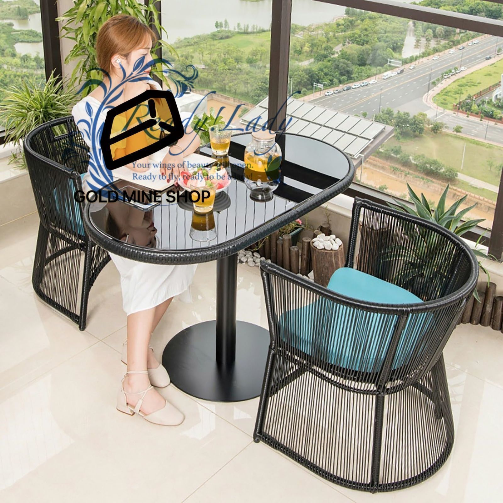 屋外テーブルチェアセット ガーデンテーブルチェアセット 庭園テーブルセット 屋外 ファニチャー ガーデンファニチャー 2人用 108°傾斜 PE籐 手編み 強力な耐荷重能力 テーブルセット 110X60X77CM