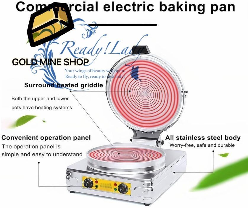 業務用電気パンケーキパン 2700Wパンケーキメーカー ラップアラウンド加熱グリル ステンレススチールメーカーマシン 調節 なサーモスタット 家庭用 レストランまたは商業用