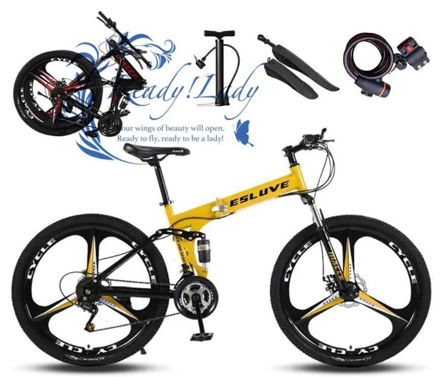 折りたたみ マウンテンバイク 自転車 21段変速 26インチ 折りたたみ自転車 後サスペンション 前後ディスクブレーキ 前後フェンダー