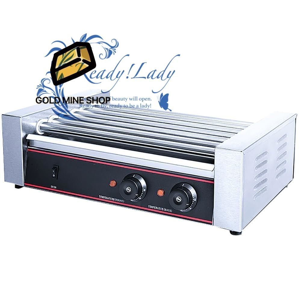 ホットドッグマシン 1800W電動ソーセージローラー 7つのノンスティックローラー デュアルノブ温度制御とLEDライト18個のホットドッグ容量