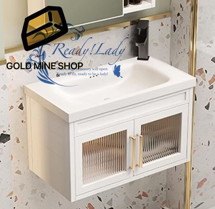 壁掛け式バスルーム洗面化粧台 セラミック長方形シンク 小さなスペース用のフローティング洗面台 フローティング洗面台 バスルーム用洗面化粧台 ガラスキャビネットドア 19.6inchX50cm