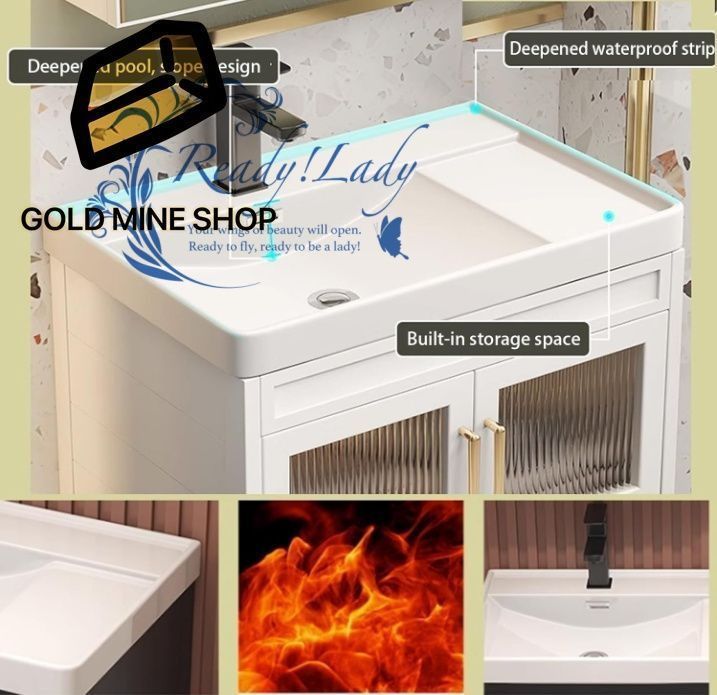 バスルーム用洗面化粧台 ガラスキャビネットドア