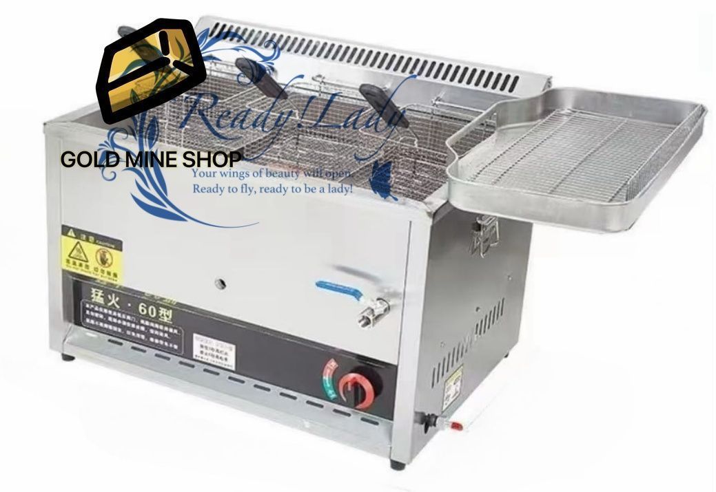 フライヤー 業務用 大型 ガスフライヤー ガスフライヤー 業務用 卓上|垂直 ガスフライヤー ステンレス鋼 揚げバスケット付き 厨房機器 揚げ物 簡単に掃除できデスクトップフライヤー LPガス用 68*48.5*54cm