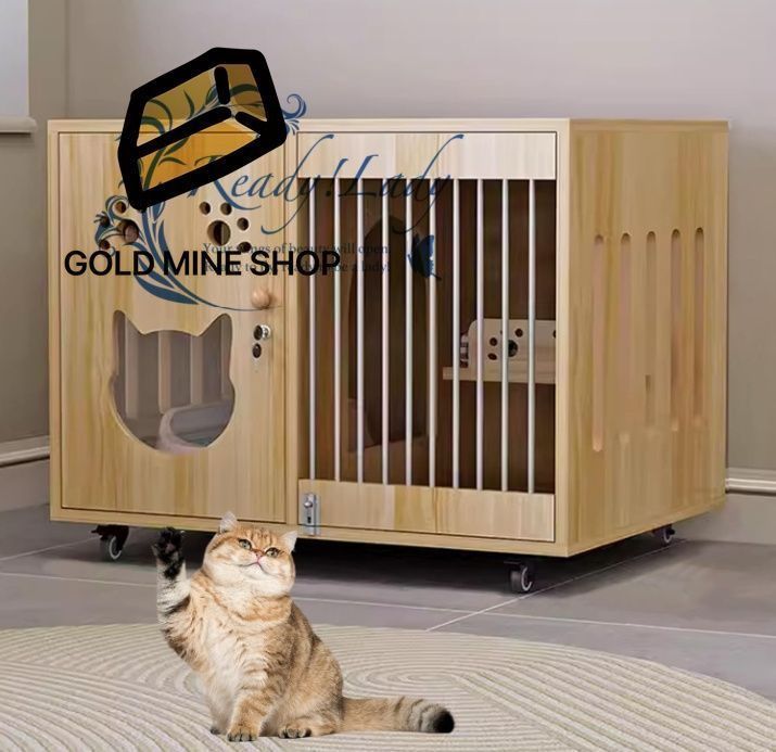 木製 キャットハウス 猫用コンドミニアム 木製キャットハウス 木製大型キャットハウス キャスター付き室内用キャットエンクロージャー 爪とぎポスト付き大空間キャットケージ ユニバーサルホイール付き 複数の換気設計 80x60x60cm