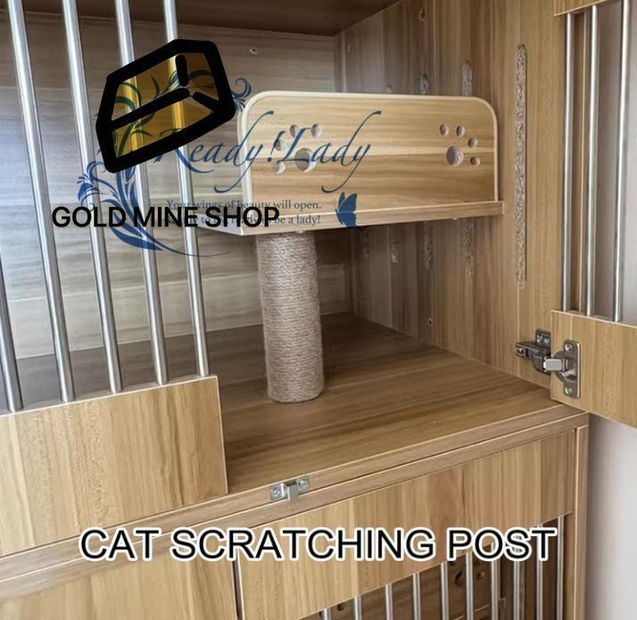 木製 キャットハウス 猫用コンドミニアム 木製キャットハウス 木製大型キャットハウス キャスター付き室内用キャットエンクロージャー 爪とぎポスト付き大空間キャットケージ ユニバーサルホイール付き 複数の換気設計 80x60x60cm