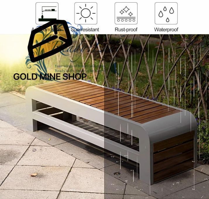 屋外 屋外用ベンチ竹スラットと金属フレーム