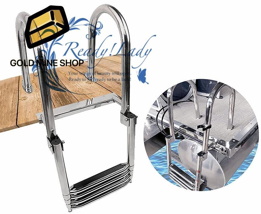 ボートラダー ボート用 梯子 望遠鏡の海洋の低下のボートの梯子に 船内手すり付き伸縮式4ステップボートラダー 搭乗ボートプールラダー 滑り止めステップ ステンレス鋼 スイムプールラダー