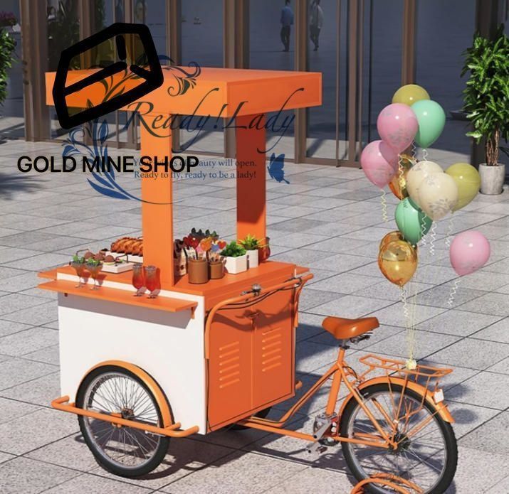 大型フードバイクカート 三輪車フードカート フードベンディングカート 屋台フードベンディング三輪車 鉄製フードドリンクディスプレイ自転車 ポータブルベンダースタンド オレンジ