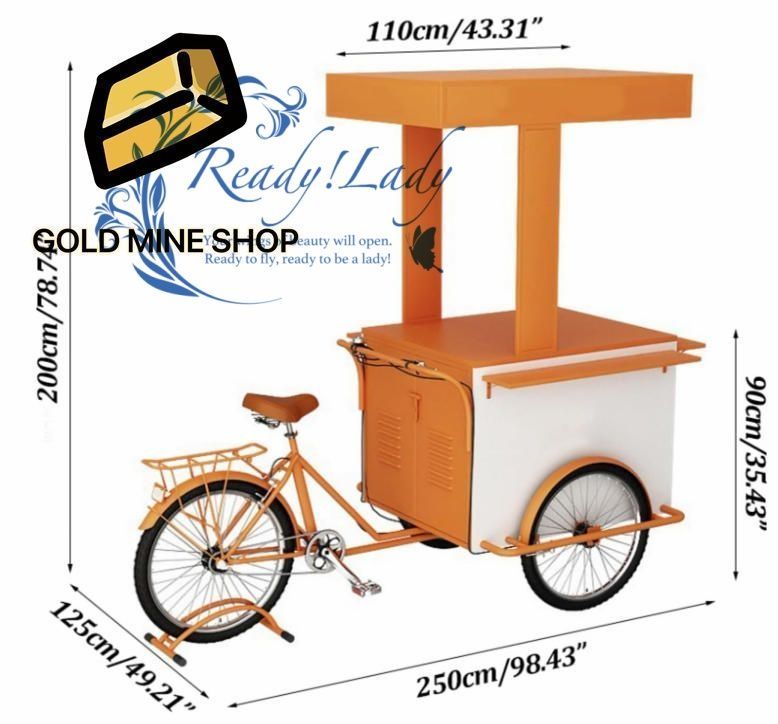 大型フードバイクカート 三輪車フードカート フードベンディングカート 屋台フードベンディング三輪車 鉄製フードドリンクディスプレイ自転車 ポータブルベンダースタンド オレンジ MARWIL-DEMENAGEMENTS_CH