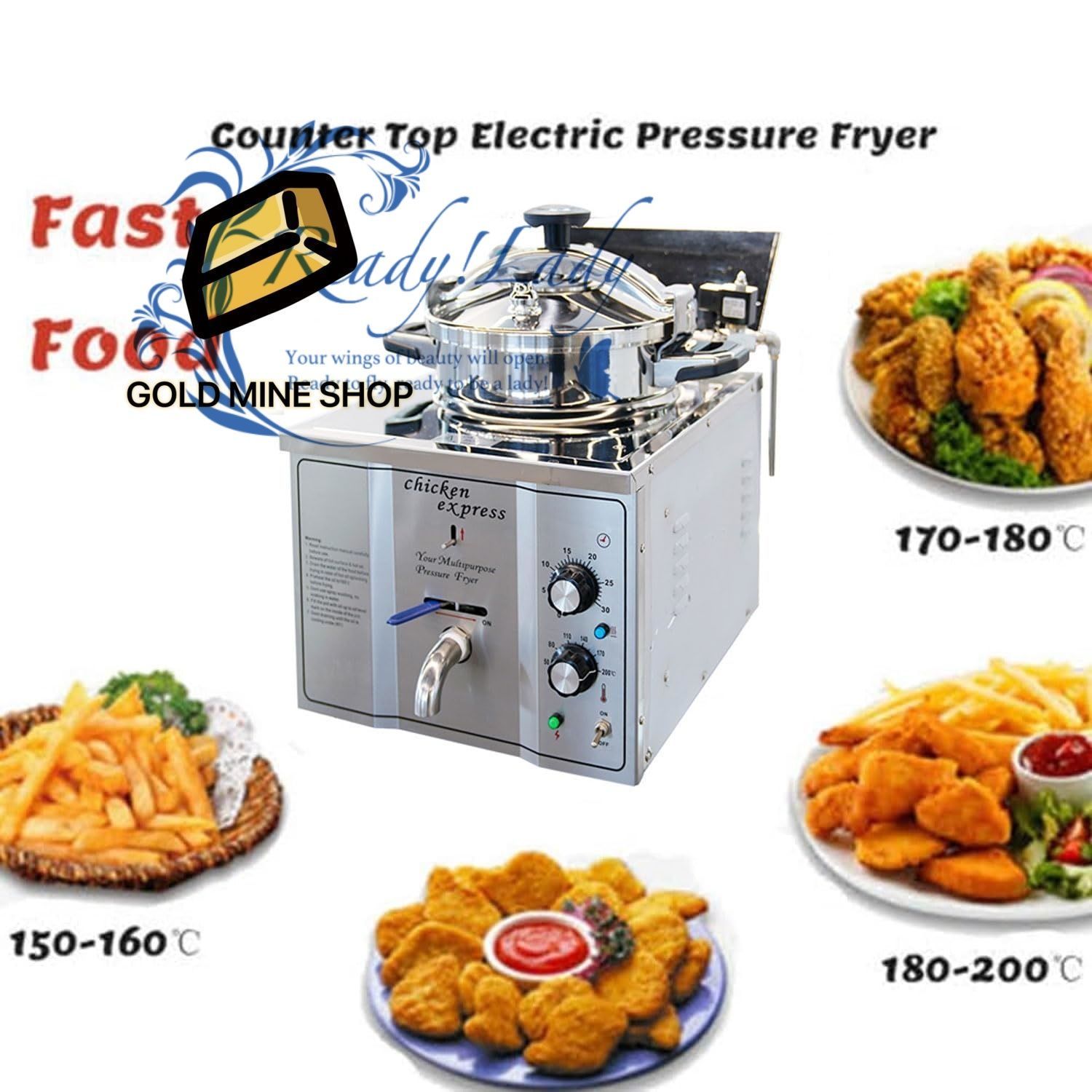 3 KW 業務用ディープフライヤー 16 L ステンレス鋼カウンタートップ電気圧力エアフライヤー 50 200℃ 0 30 分タイマー付き