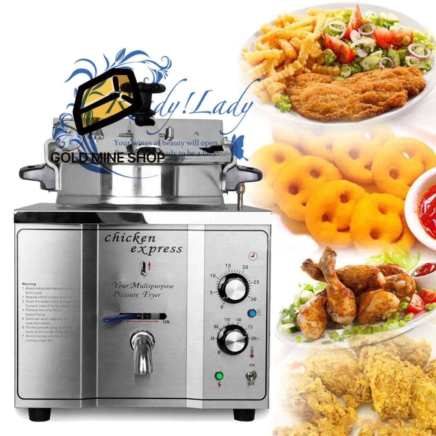 3 KW 業務用ディープフライヤー 16 L ステンレス鋼カウンタートップ電気圧力エアフライヤー 50-200℃-0-30 分タイマー付き