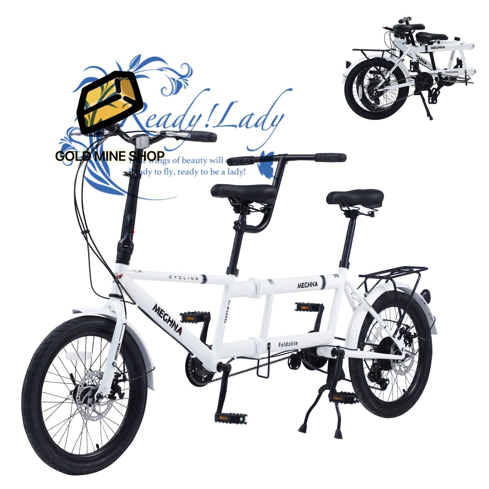 折りたたみ式タンデムバイク ファミリータンデムバイク 大人2人用 調節 7速タンデム自転車 クルーザーバイク カップルライディング用