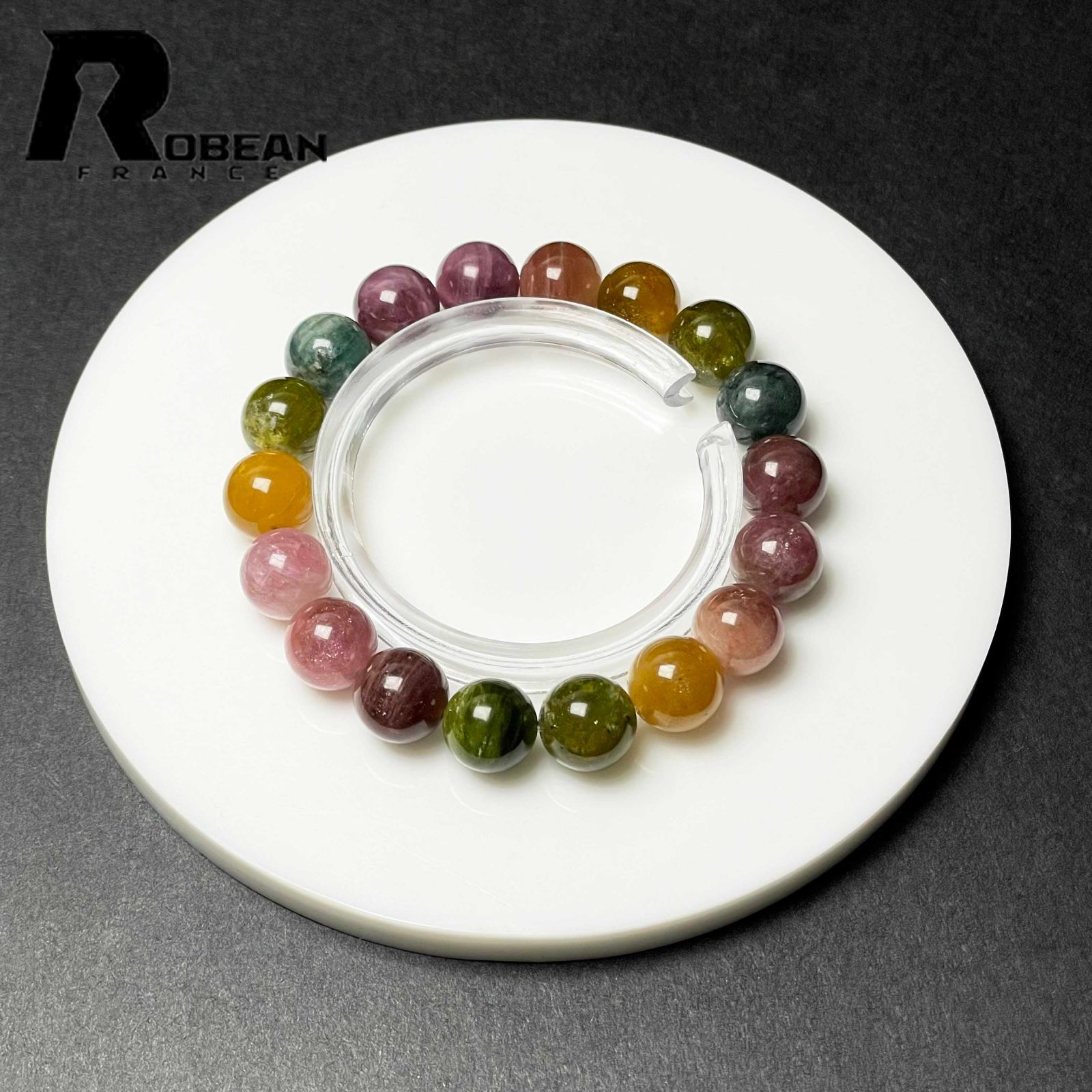 上級 EU製 定価43万円 ROBEAN ミックス トルマリン ブレスレット パワーストーン 天然石 プレゼント 約10.8-11.2mm D1103945