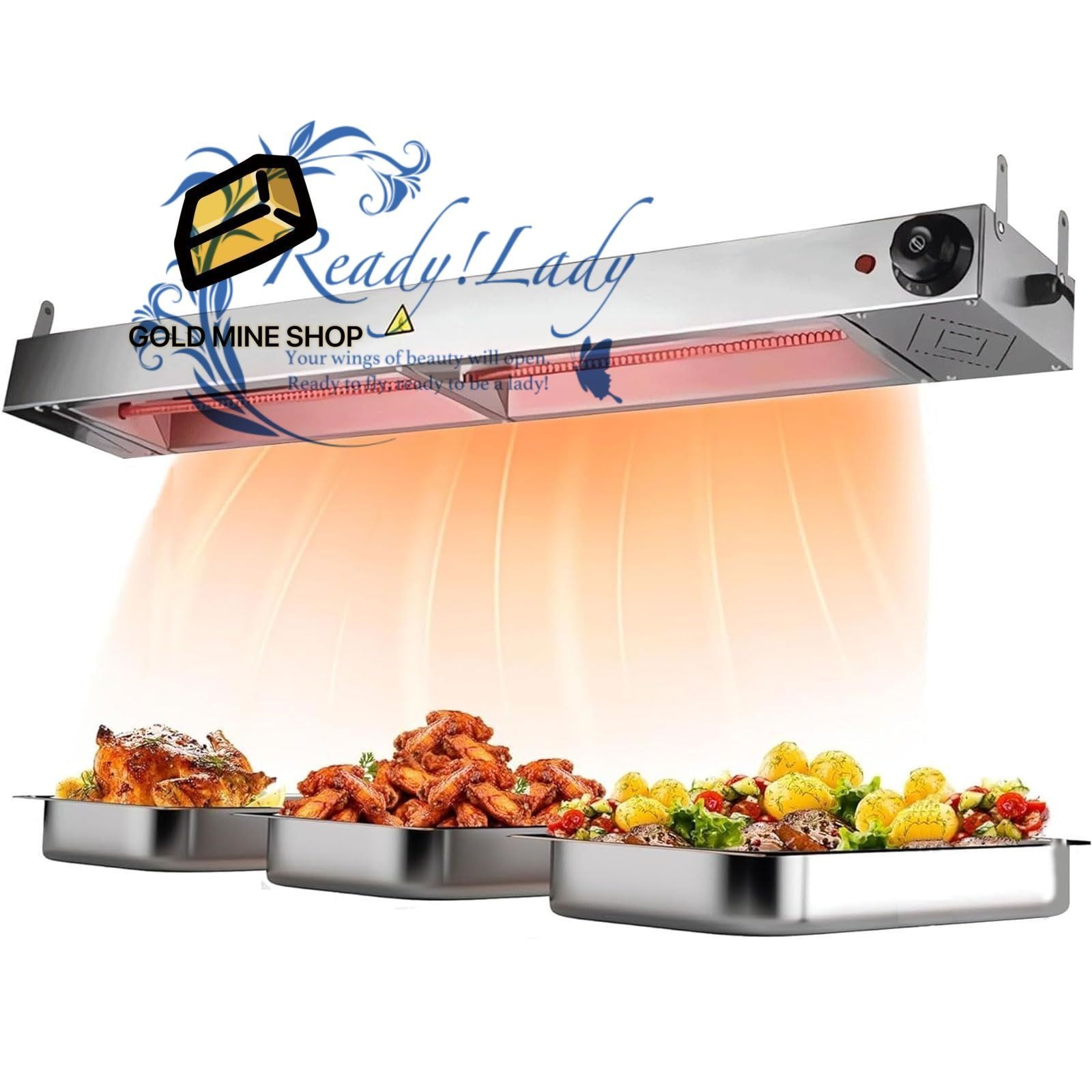 吊り下げ式食品加熱ランプ 120cm業務用ステンレススチール製食品加熱ウォーマー 30～85℃温度調節 ビュッフェ キッチン ホテル用