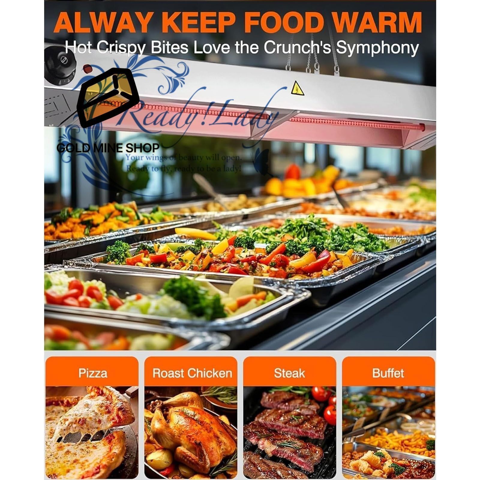 吊り下げ式食品加熱ランプ 120cm業務用ステンレススチール製食品加熱ウォーマー 30~85℃温度調節 ビュッフェ キッチン ホテル用