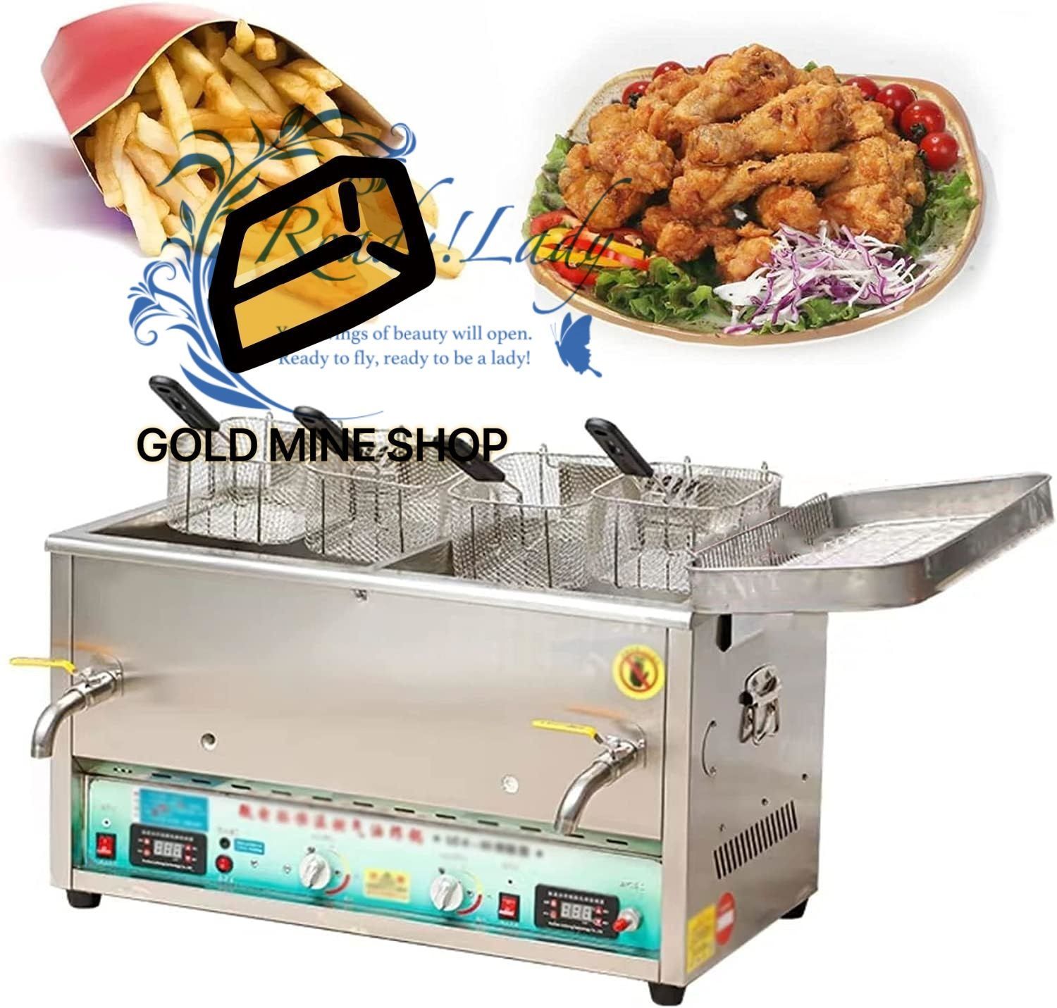 ディープフライヤー 業務用ガスフライヤー カウンタートップバスケットステンレススチールディープファットフライヤーレストランホームフライドポテトチップスバスケット付き