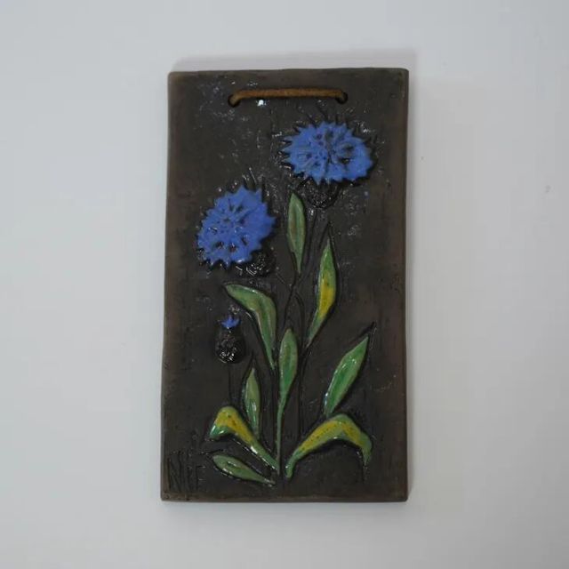 Ninnie Forsgren Flowers 青い花の陶板 No.105 北欧ヴィンテージ スウェーデン 陶器 壁飾り ミッドセンチュリー 1960年代