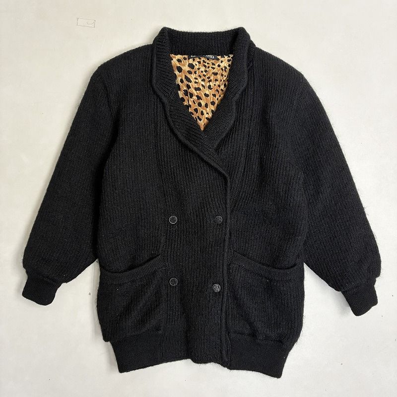 LEONARD レオナール その他アウター ニットジャケット アウター ダブルボタン レオパード ヒョウ柄 古着 ウール ブラック サイズ不明 レディース 0.92kg