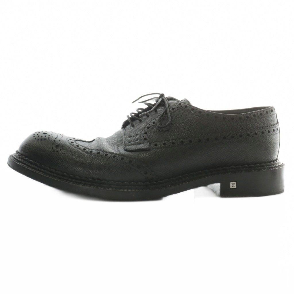 ルイヴィトン LOUIS VUITTON ビジネスシューズ ドレス 革靴 レザー ウィングチップ メダリオン ブローグ ロゴ 7.5 26.5 cm 黒 ブラック XZ GY 18