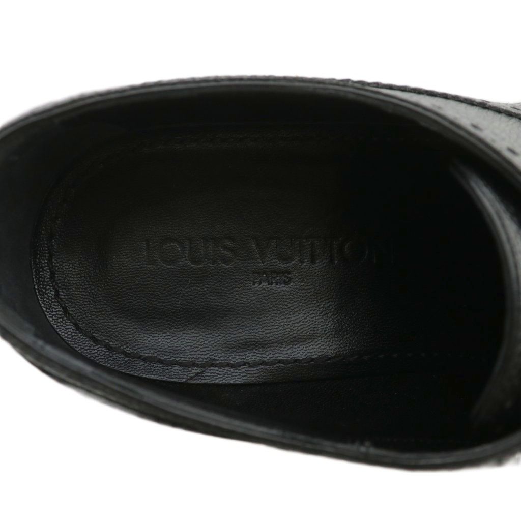  ルイヴィトン LOUIS VUITTON ビジネスシューズ ドレス 革靴 レザー ウィングチップ メダリオン ブローグ ロゴ 7.5 26.5 cm 黒 ブラック XZ GY 18 ドレス ビジネスシューズ ブーツ 革靴