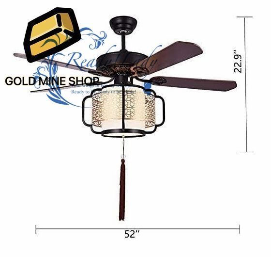 シーリングファンライトファン付き照明 モダンな天井ファンライト 5枚の木製ブレードランタン E27 シャンデリア ミュート 6速天井ファン リビングルーム 寝室用 シーリングライト ファン天井ファンシーリング ファン 52in