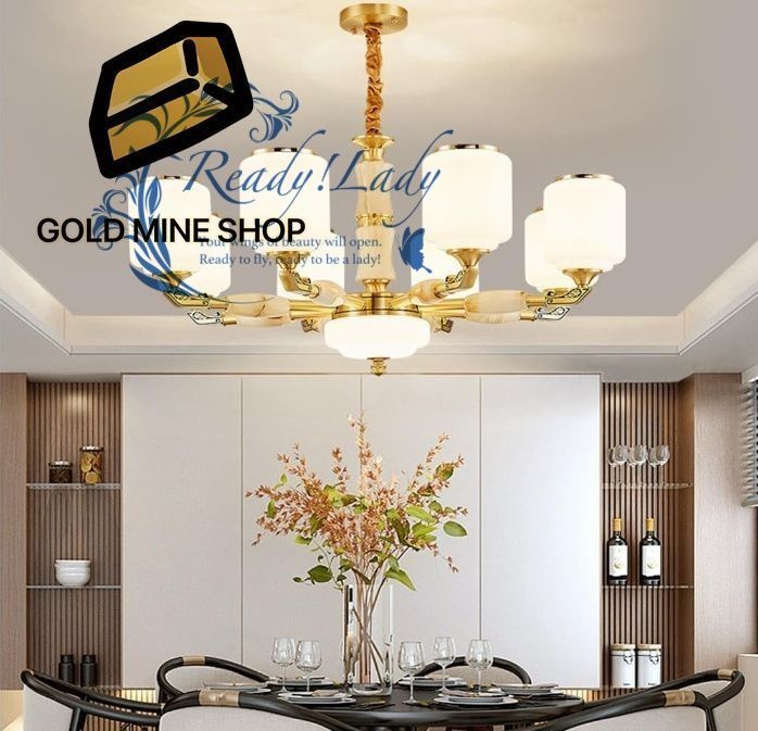 ゴールドシャンデリアライト 8ライト中国製ペンダント照明器具 ガラスシェード付き 吊り下げチェーン調節 なペンダントランプ 金属銅吊り下げランプ ダイニングルーム リビングルーム 寝室に対応