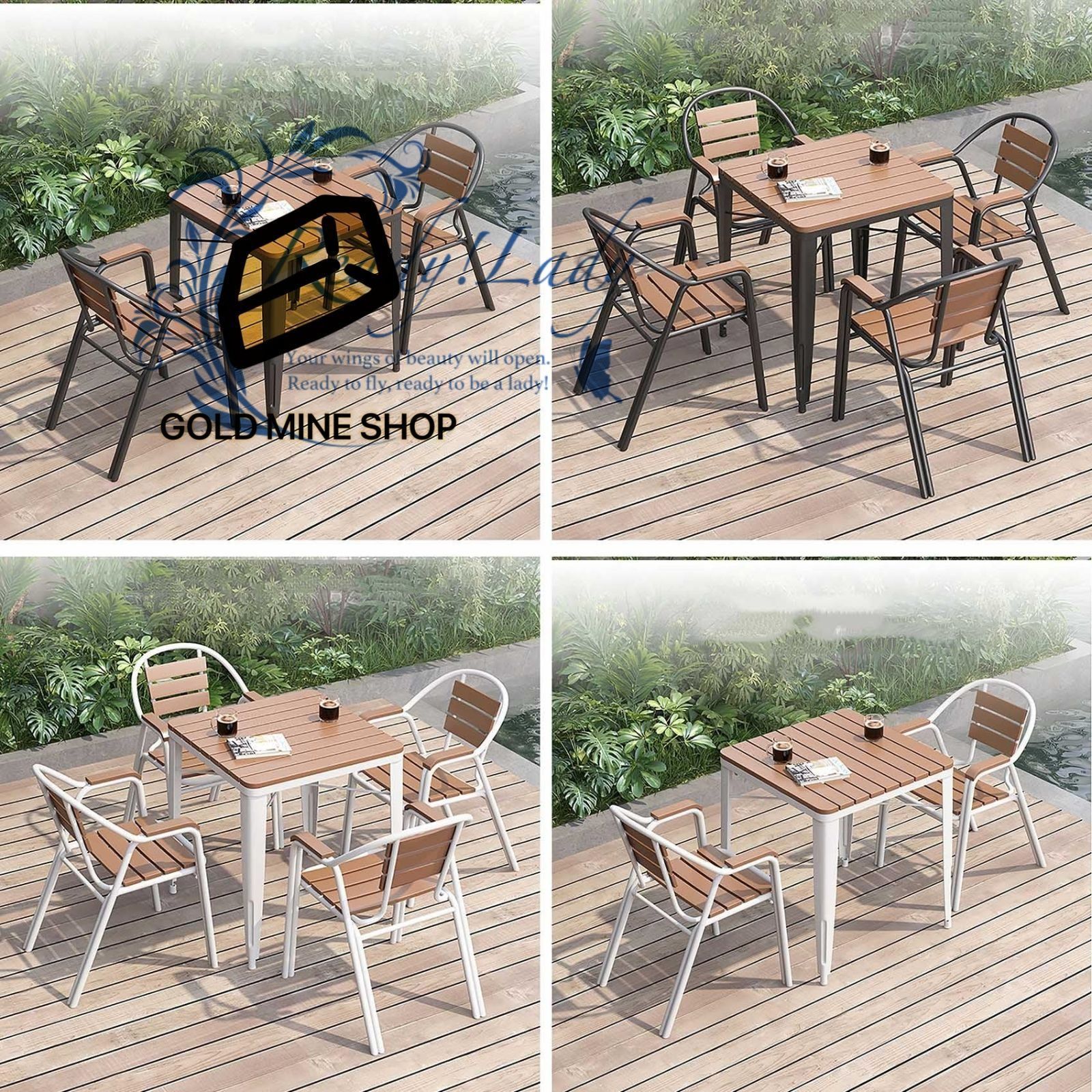  屋外ガーデンテーブルセット ガーデンテーブルセット ガーデンチェア 屋外 ファニチャー ガーデンファニチャー 庭園テーブルセット 2-4人用 耐水 耐熱 耐日光 組立簡単 プラスチック木材素材 ガーデンチェア テーブル ガーデンファニチャー
