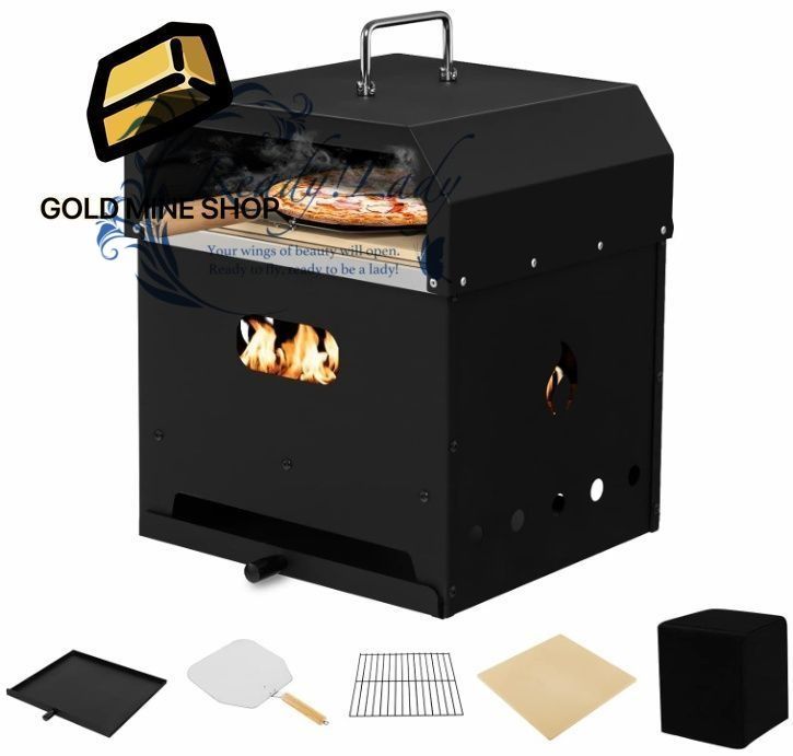 アウトドアピザオーブン 4イン1 薪焼きピザオーブンとグリルコンボ 12インチピザストーン ピザピール 防水カバー-グリル格子 ポータブルピザメーカー 裏庭 キャンプ バーベキュー用