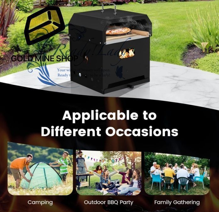 アウトドアピザオーブン 4イン1 薪焼きピザオーブンとグリルコンボ 12インチピザストーン ピザピール 防水カバー-グリル格子 ポータブルピザメーカー 裏庭 キャンプ バーベキュー用 OLIVEOS_COM_TR