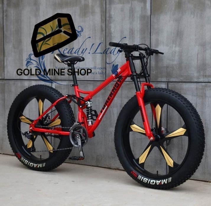 マウンテンバイク 26インチファットタイヤハードテイルマウンテンバイク デュアルサスペンションフレームおよびサスペンションフォークオールテレインマウンテンバイク 24 speed Red 5 Spoke