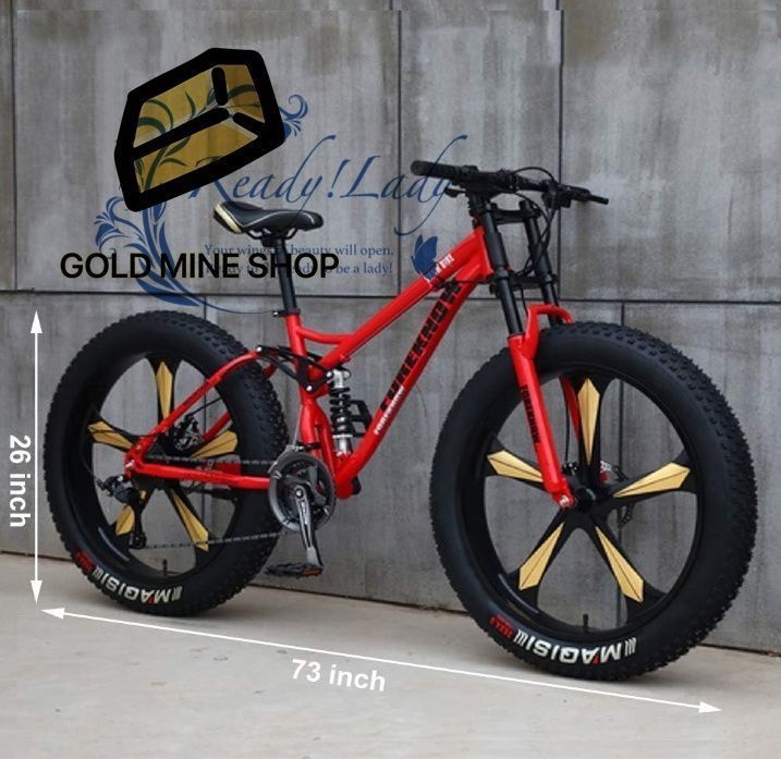 マウンテンバイク 26インチファットタイヤハードテイルマウンテンバイク デュアルサスペンションフレームおよびサスペンションフォークオールテレインマウンテンバイク 24 speed Red 5 Spoke