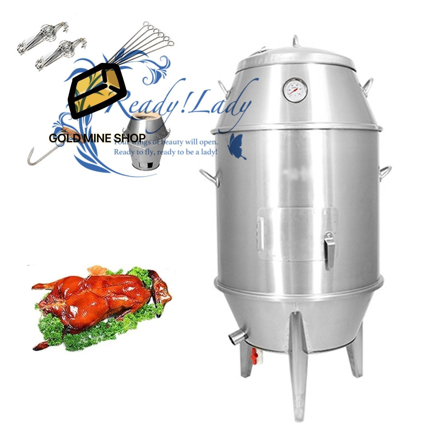 チャコールダックロースター 2段商業ステンレススチールローストダックオーブン フックと炉付き バーベキューグリル北京ダックロースト