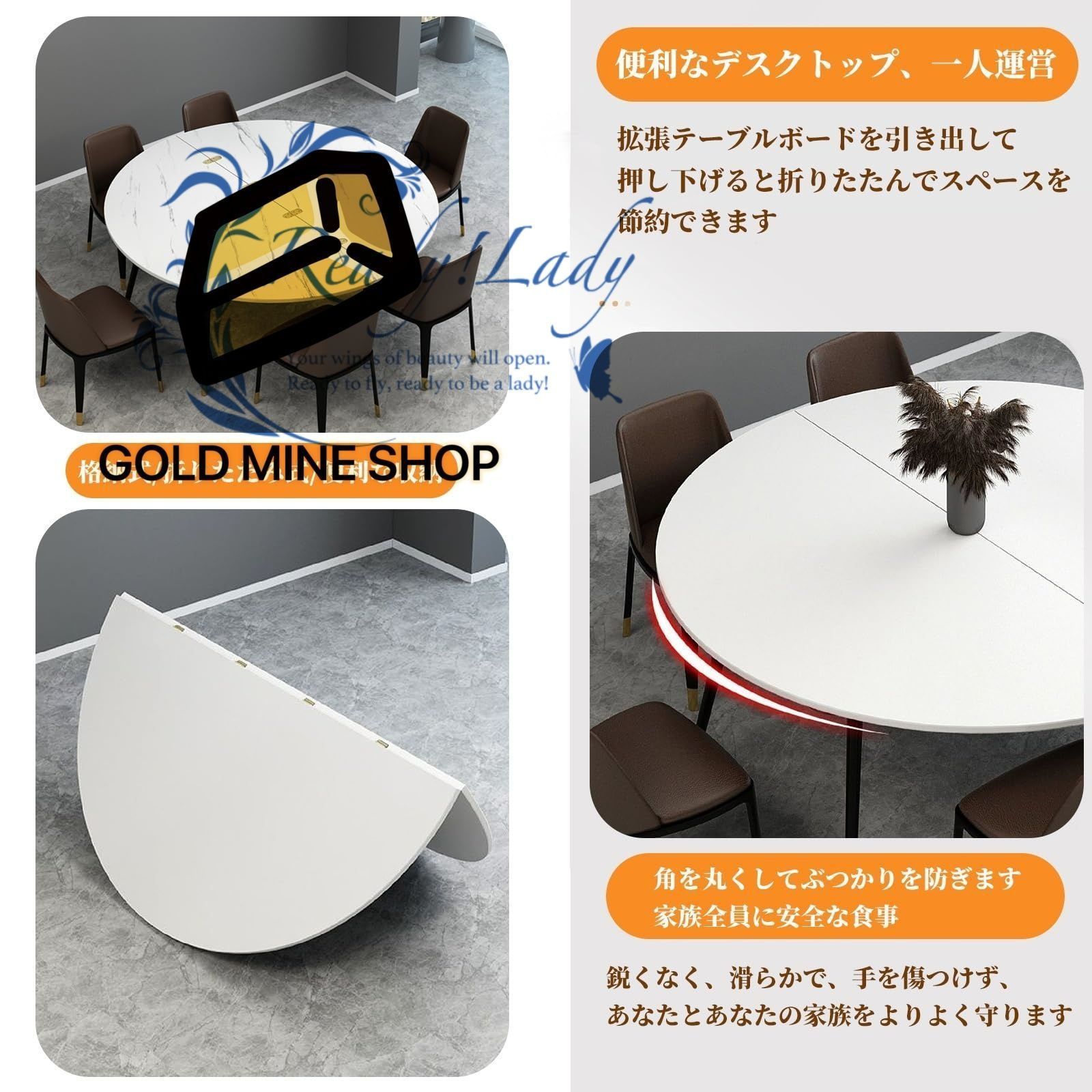 テーブル 天板 丸 木製丸テーブルトップ 折りたたみ式 ダイニングルーム 大型宴会テーブル 脚なし 省スペース 半円折り 耐摩耗性と耐傷性 クリアな質感 ファミリーレストランやパーティーに最適 白 200cm