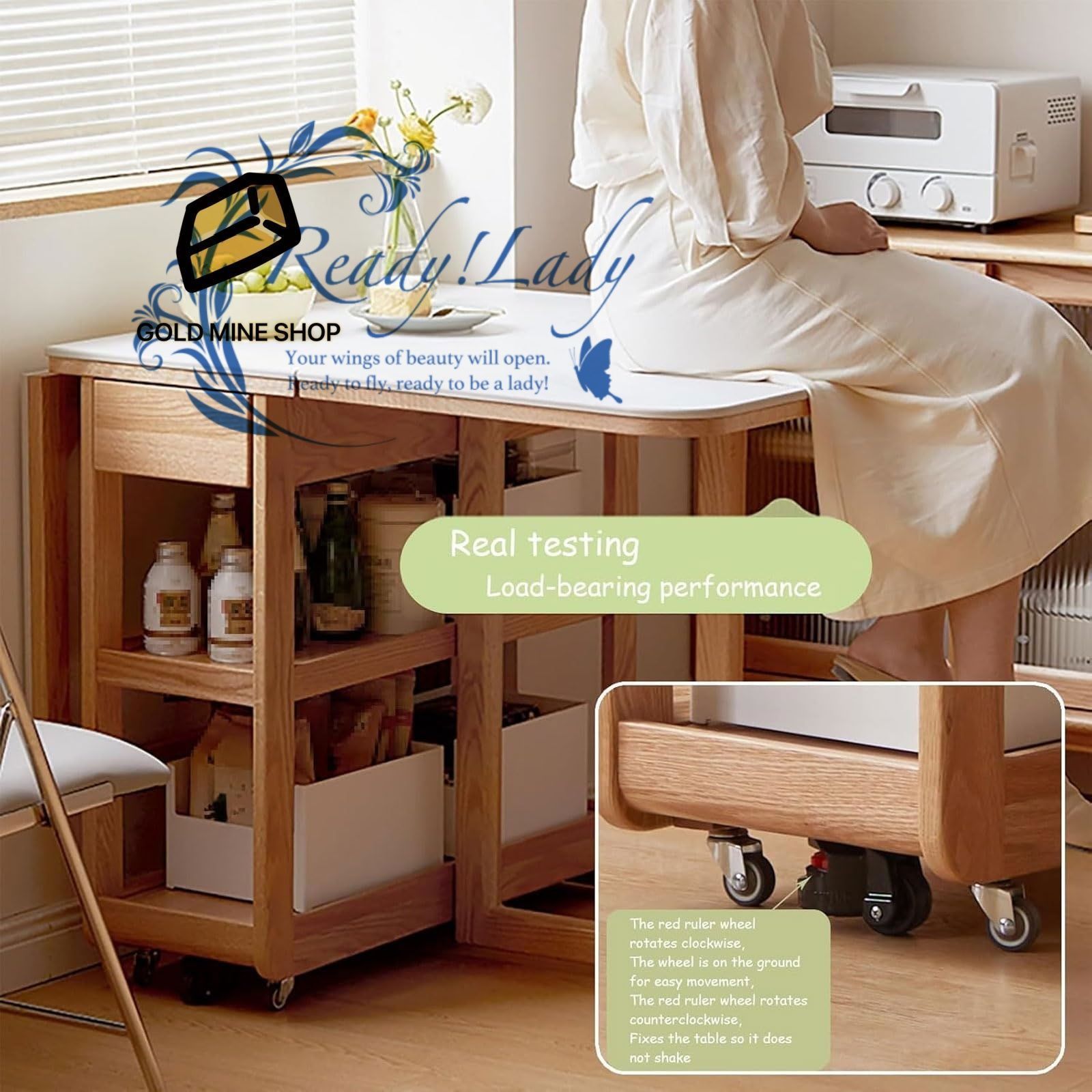 140cm伸長式無垢材ワークベンチ 2段収納ラック＆引き出し付き