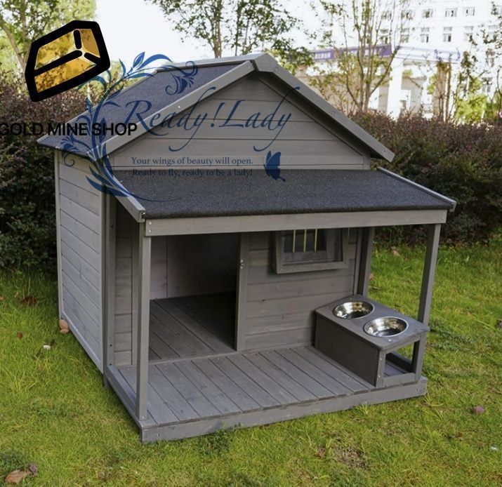 屋外用大型犬小屋 大型犬用大型テラス付き無垢材アスファルト屋根犬小屋 耐候性大型犬小屋