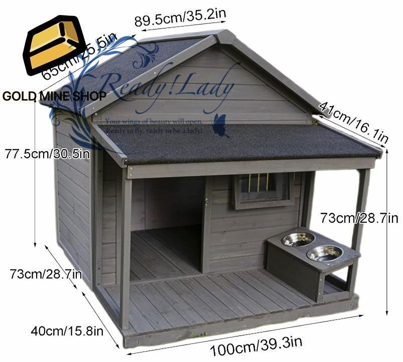 大型犬用大型テラス付き無垢材アスファルト屋根犬小屋 耐候性大型犬小屋